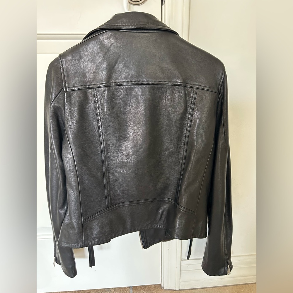 All Saints Black Leather Moto Jacket Asymmetrical Zipper - Picture 5 of 7